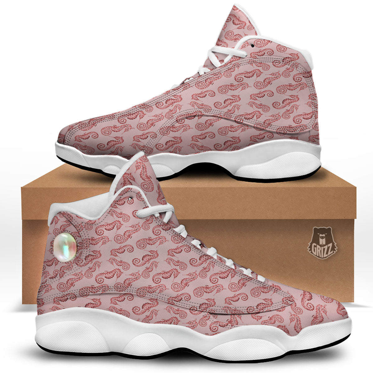 Seahorse Watercolor Print Pattern White Basketball Shoes-grizzshop