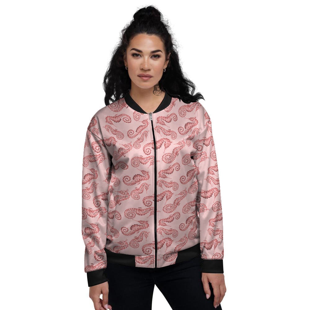 Seahorse Watercolor Print Pattern Women's Bomber Jacket-grizzshop