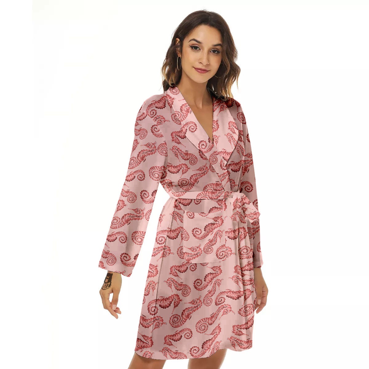Seahorse Watercolor Print Pattern Women's Robe-grizzshop