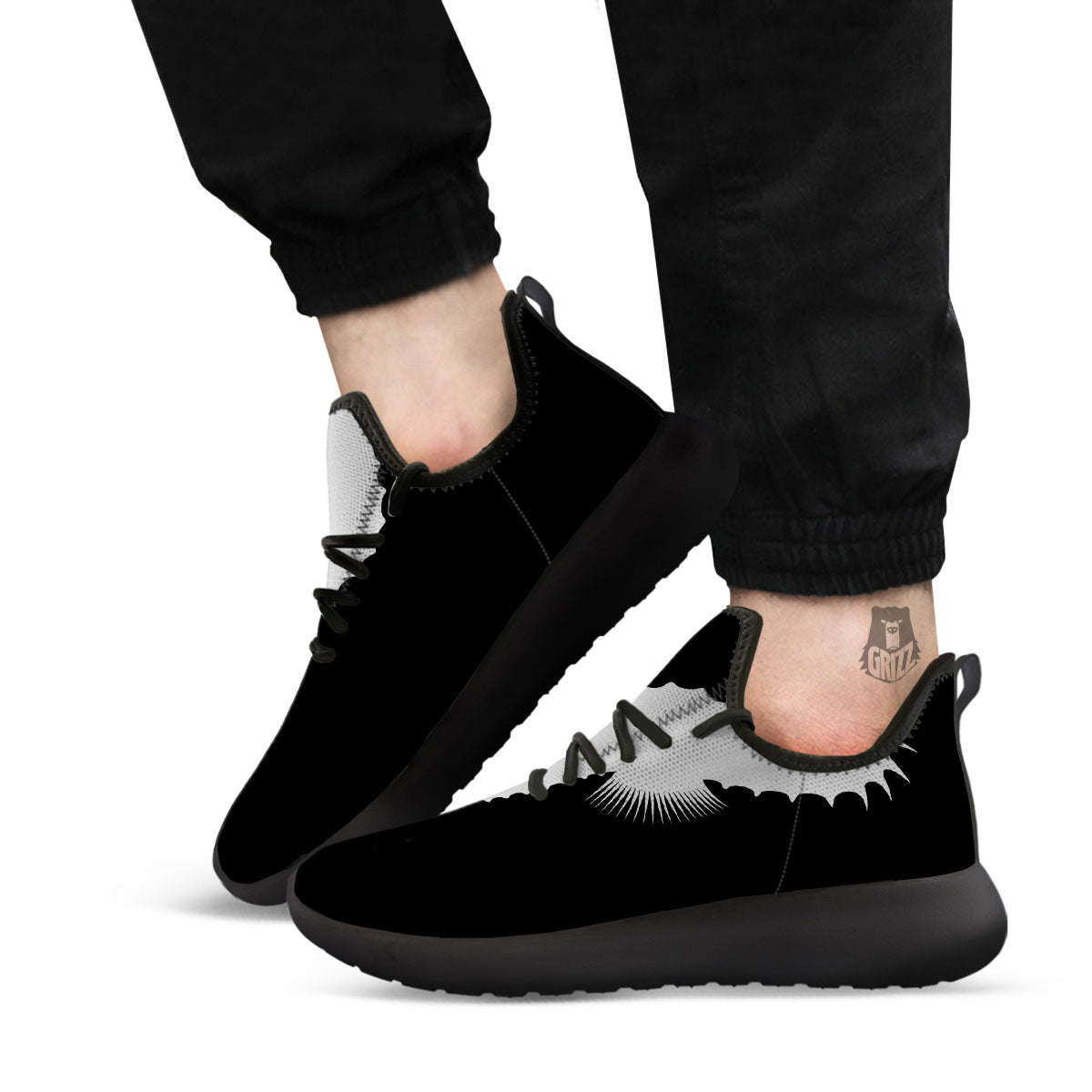 Seahorse White And Black Print Black Athletic Shoes-grizzshop