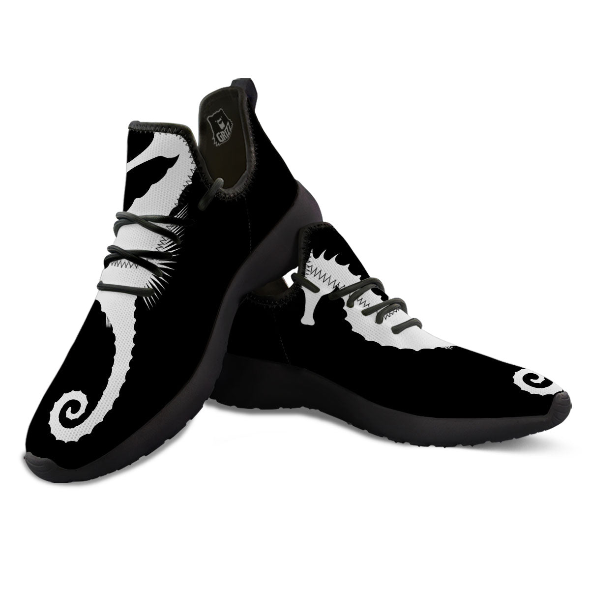 Seahorse White And Black Print Black Athletic Shoes-grizzshop