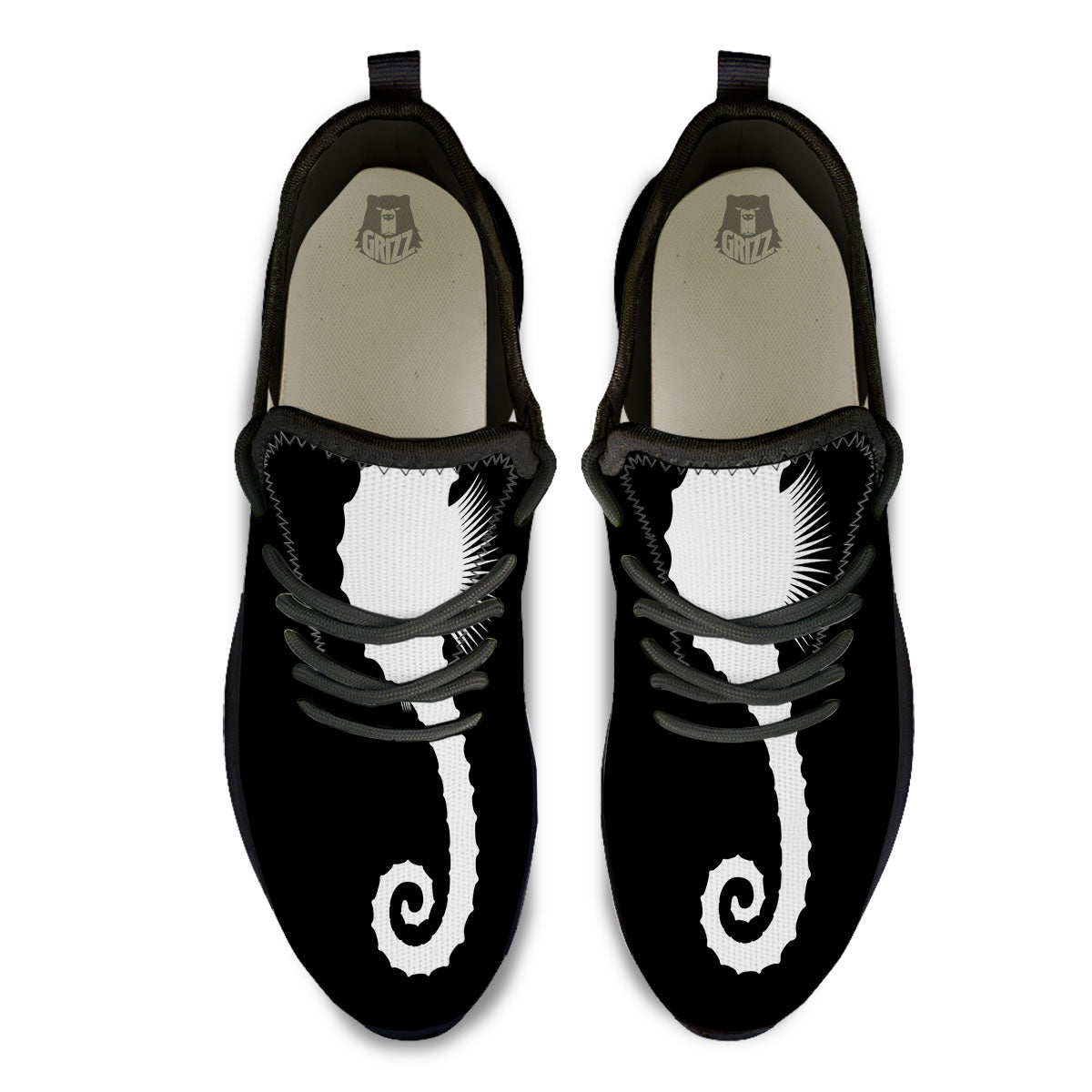 Seahorse White And Black Print Black Athletic Shoes-grizzshop