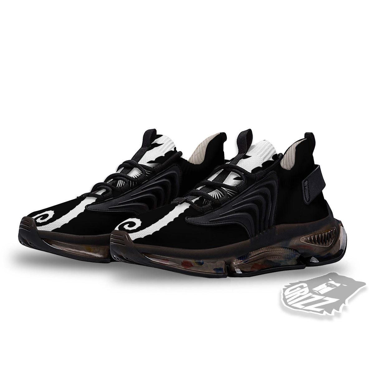 Seahorse White And Black Print Black Gym Shoes-grizzshop
