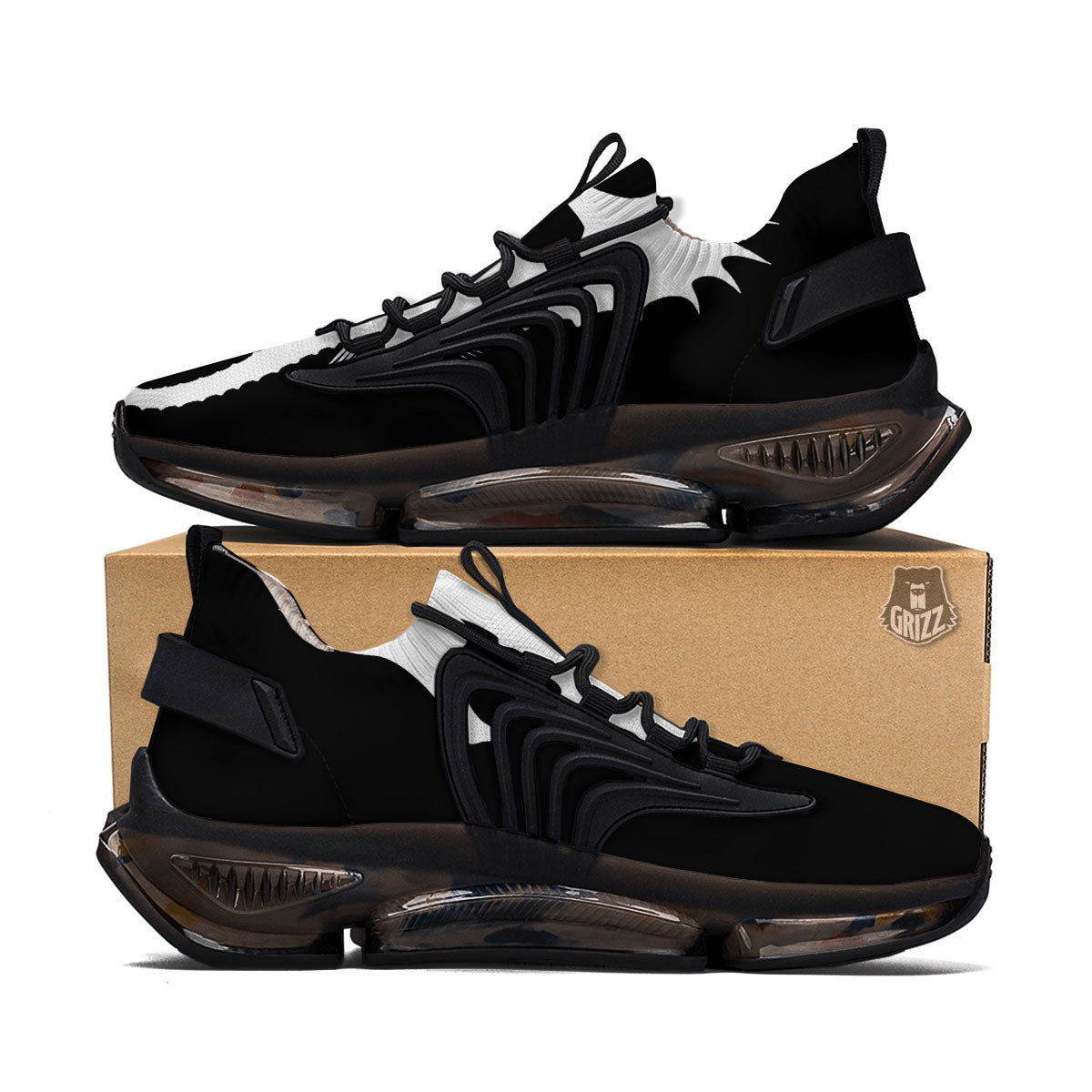 Seahorse White And Black Print Black Gym Shoes-grizzshop