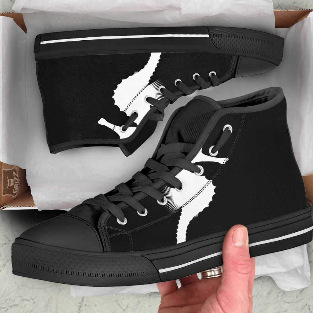 Seahorse White And Black Print Black High Top Shoes-grizzshop
