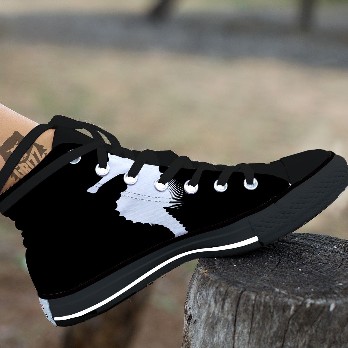 Seahorse White And Black Print Black High Top Shoes-grizzshop