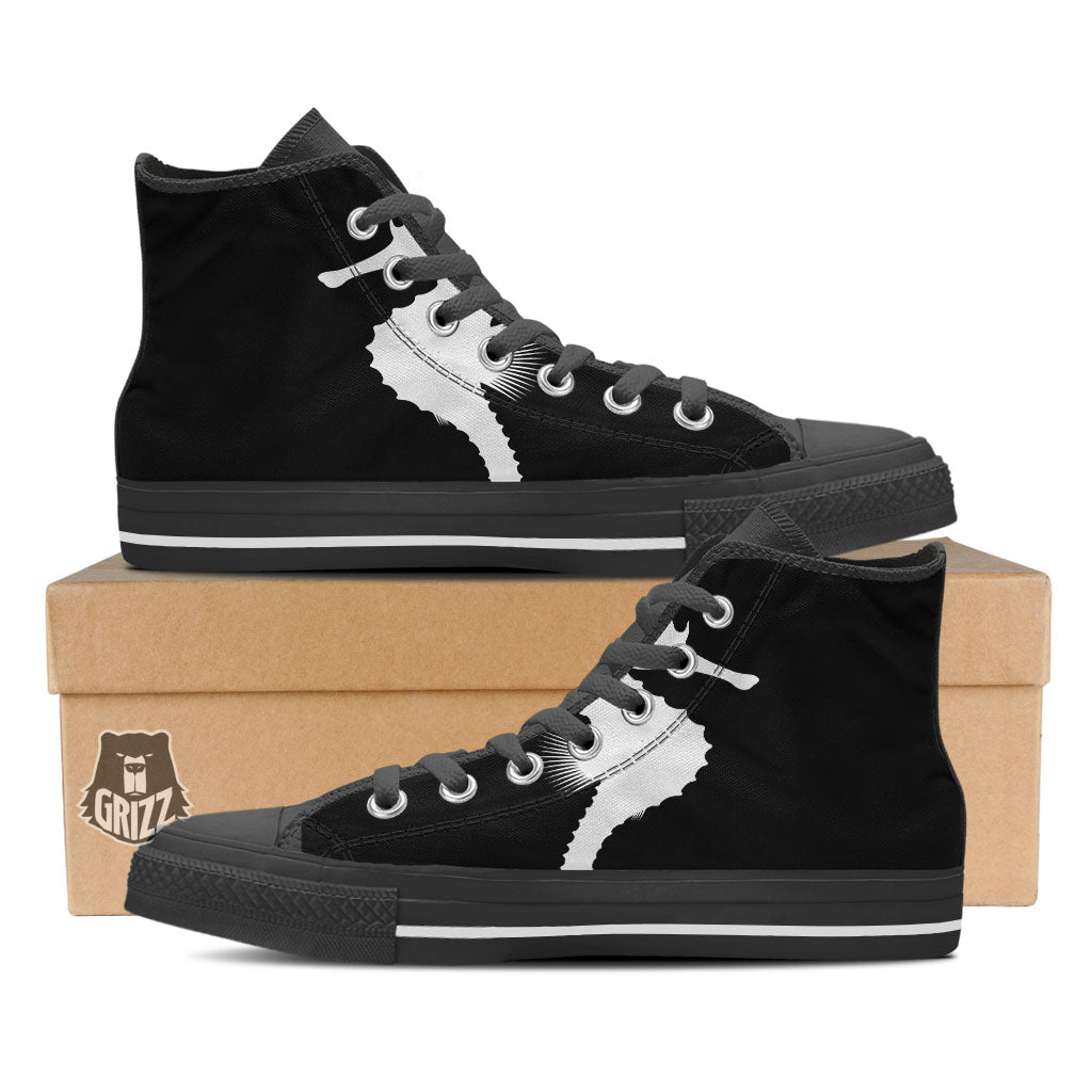 Seahorse White And Black Print Black High Top Shoes-grizzshop