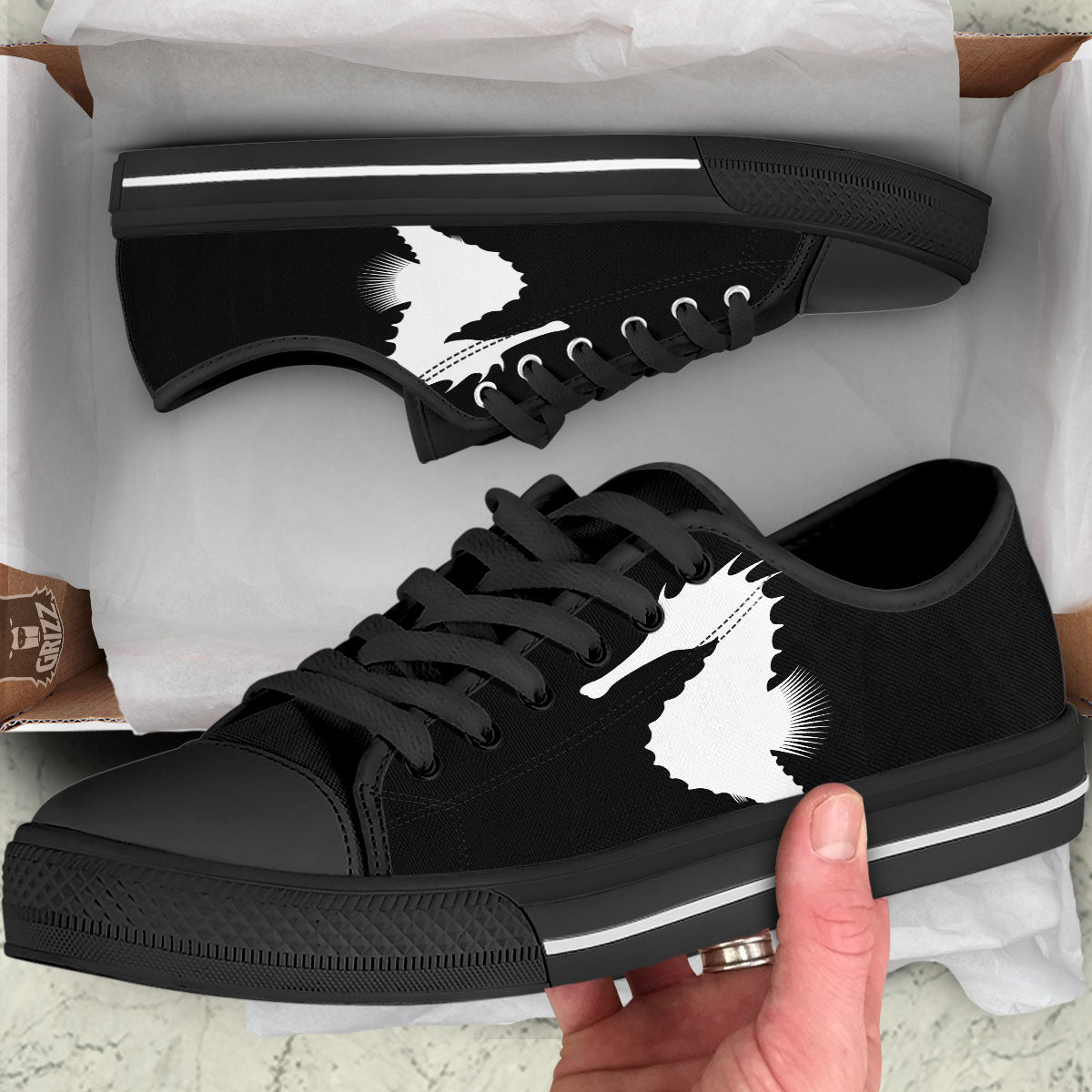 Seahorse White And Black Print Black Low Top Shoes-grizzshop