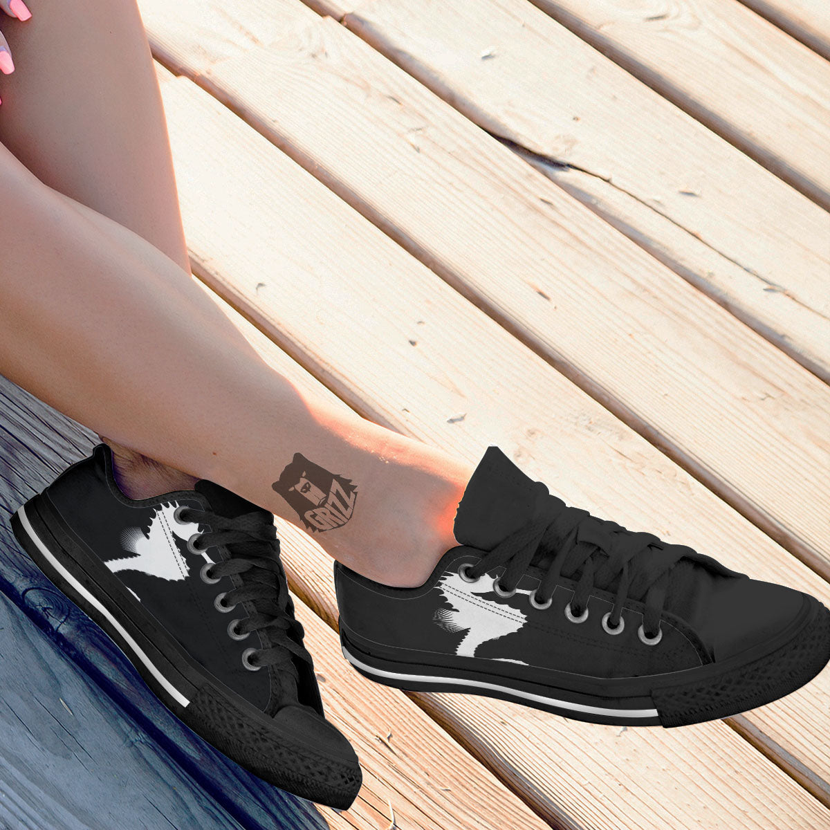 Seahorse White And Black Print Black Low Top Shoes-grizzshop