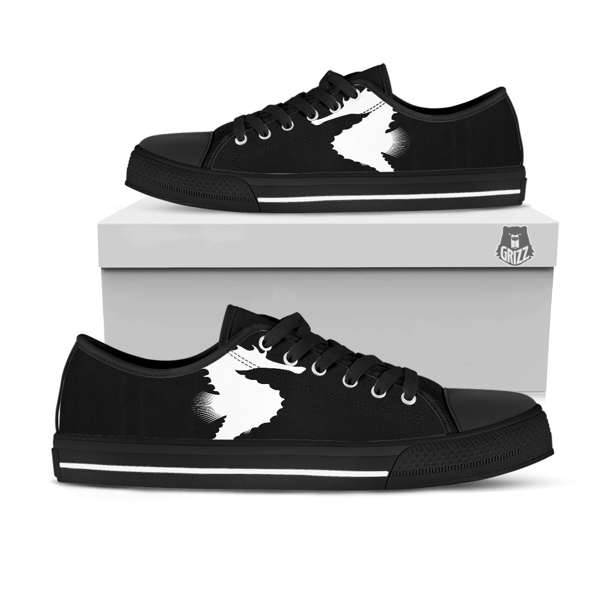 Seahorse White And Black Print Black Low Top Shoes-grizzshop