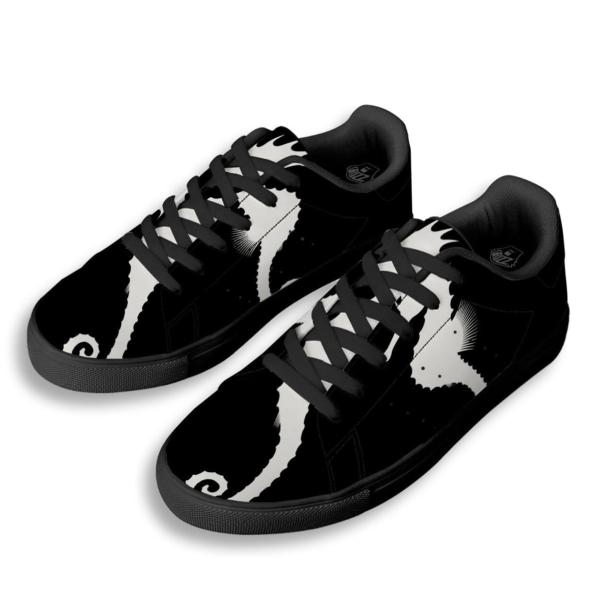 Seahorse White And Black Print Black Low Top Sneakers-grizzshop
