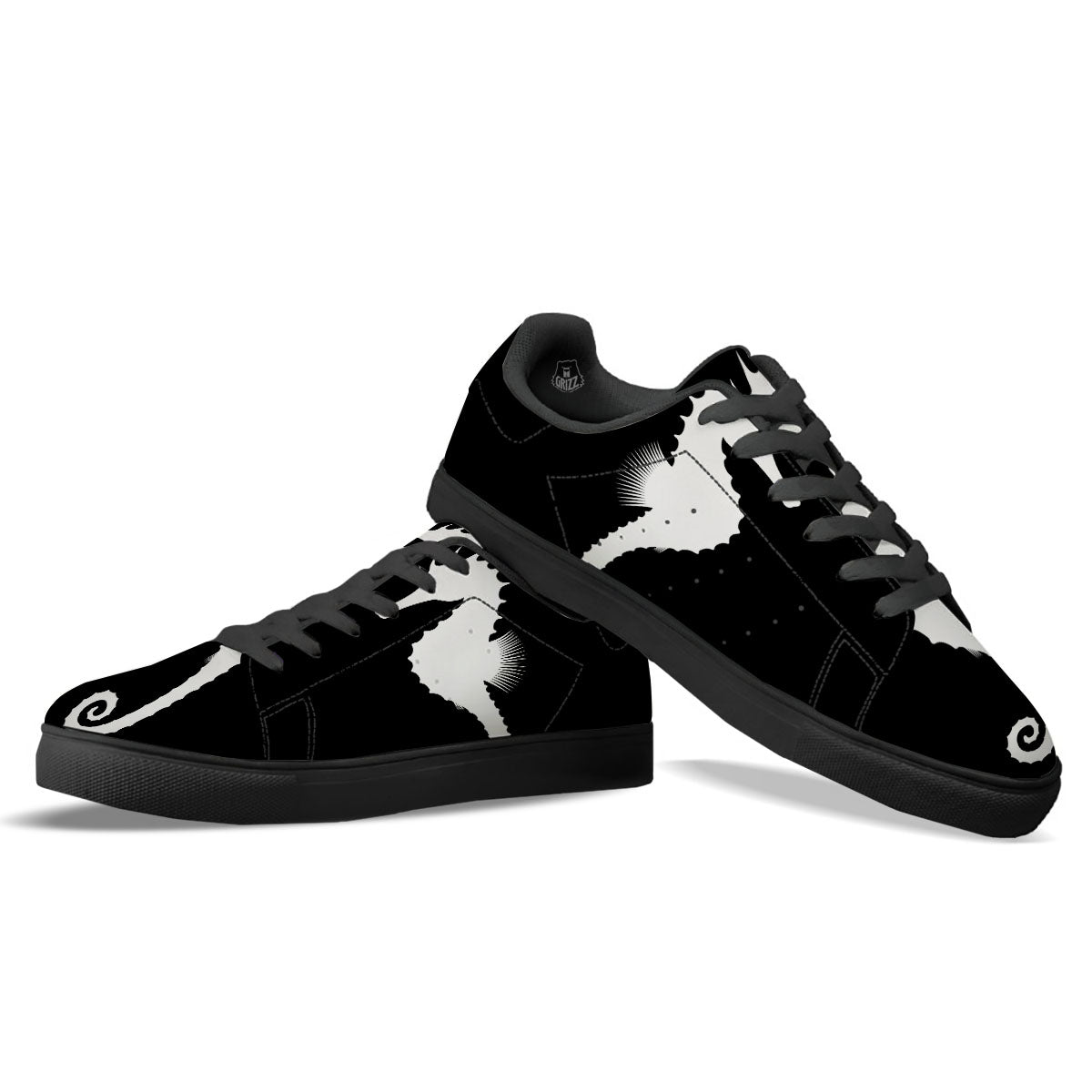 Seahorse White And Black Print Black Low Top Sneakers-grizzshop