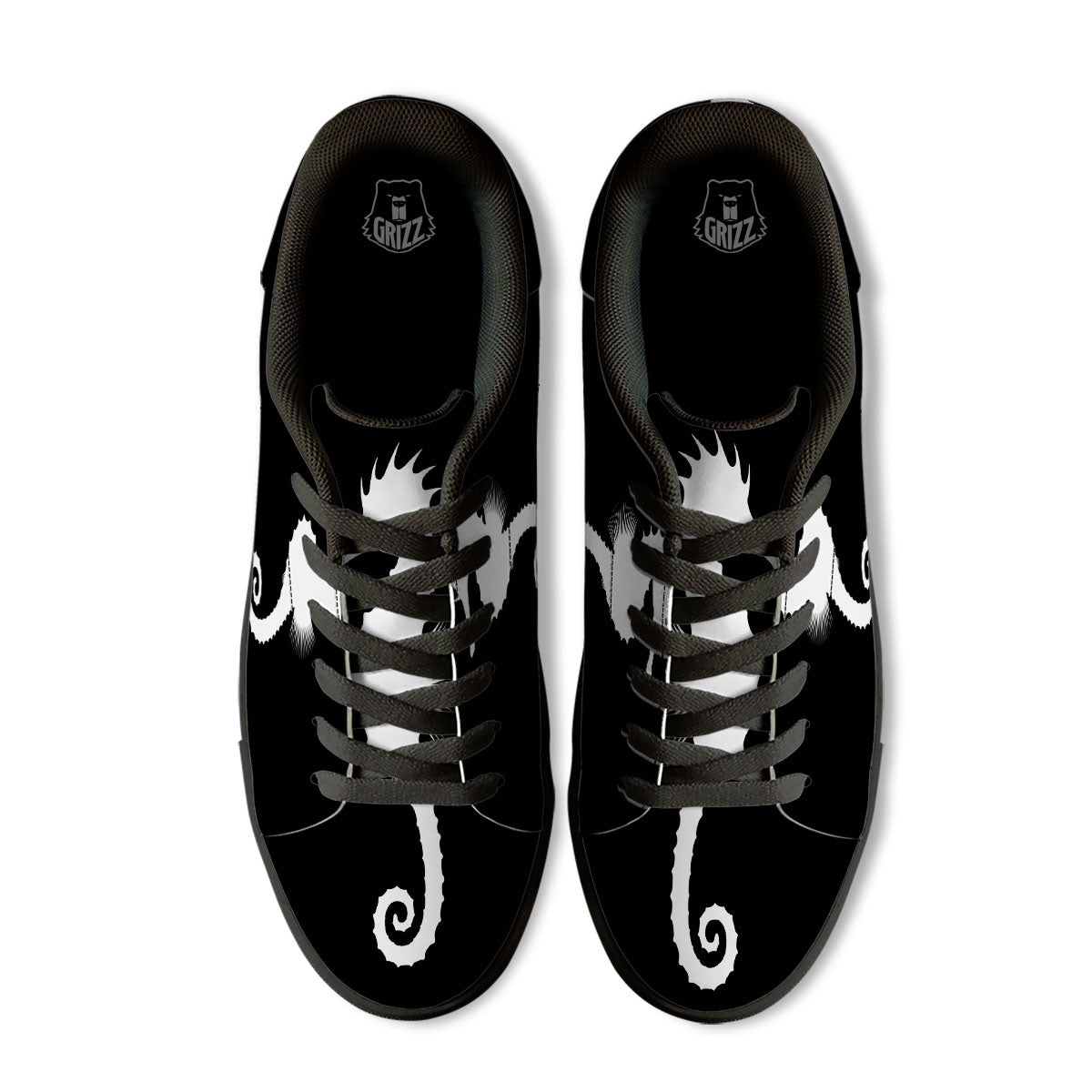 Seahorse White And Black Print Black Low Top Sneakers-grizzshop