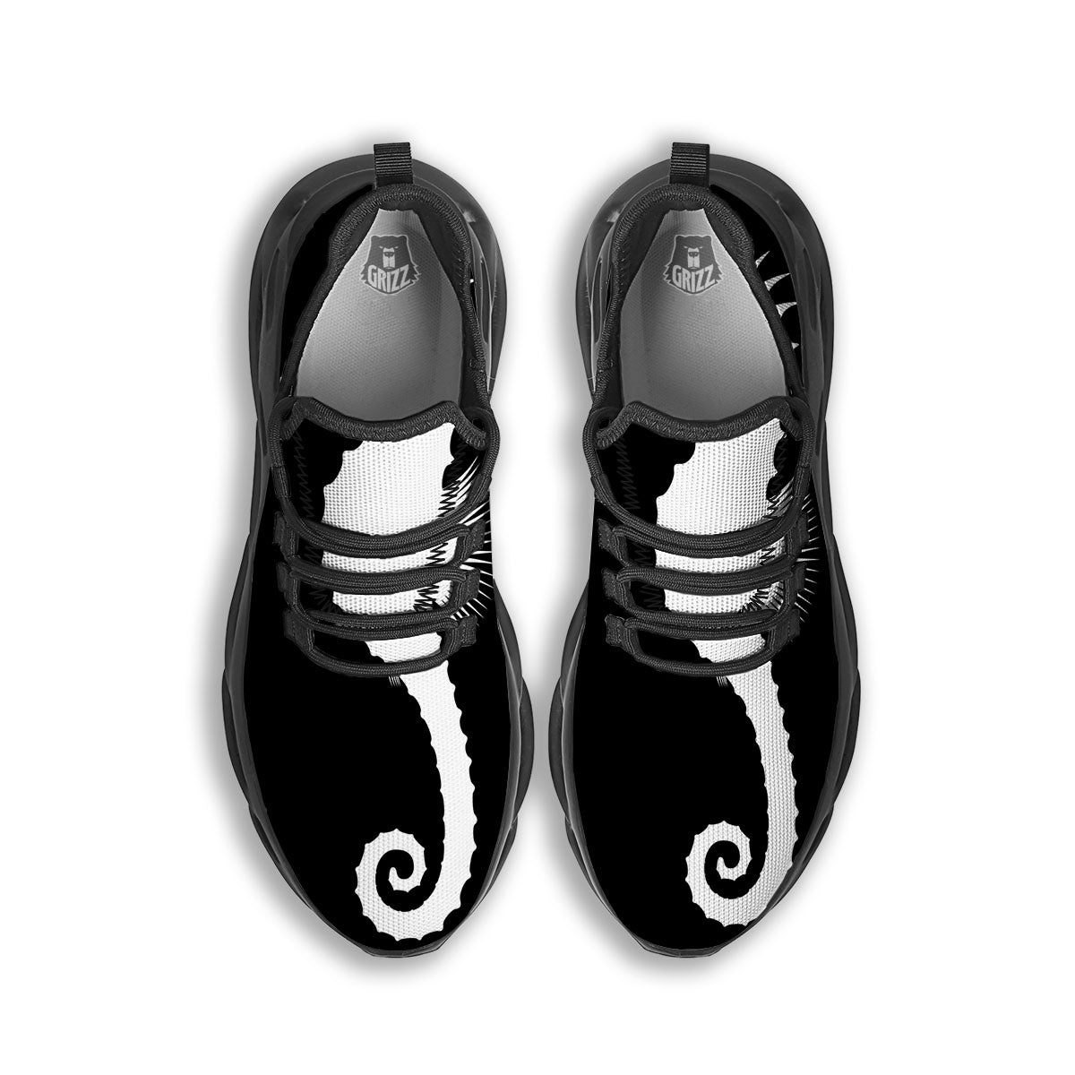 Seahorse White And Black Print Black Running Shoes-grizzshop