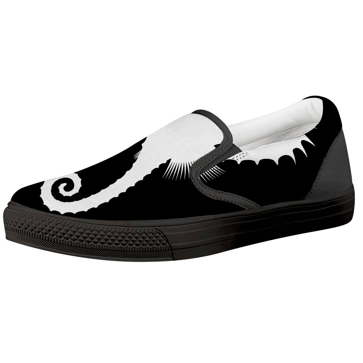 Seahorse White And Black Print Black Slip On Shoes-grizzshop