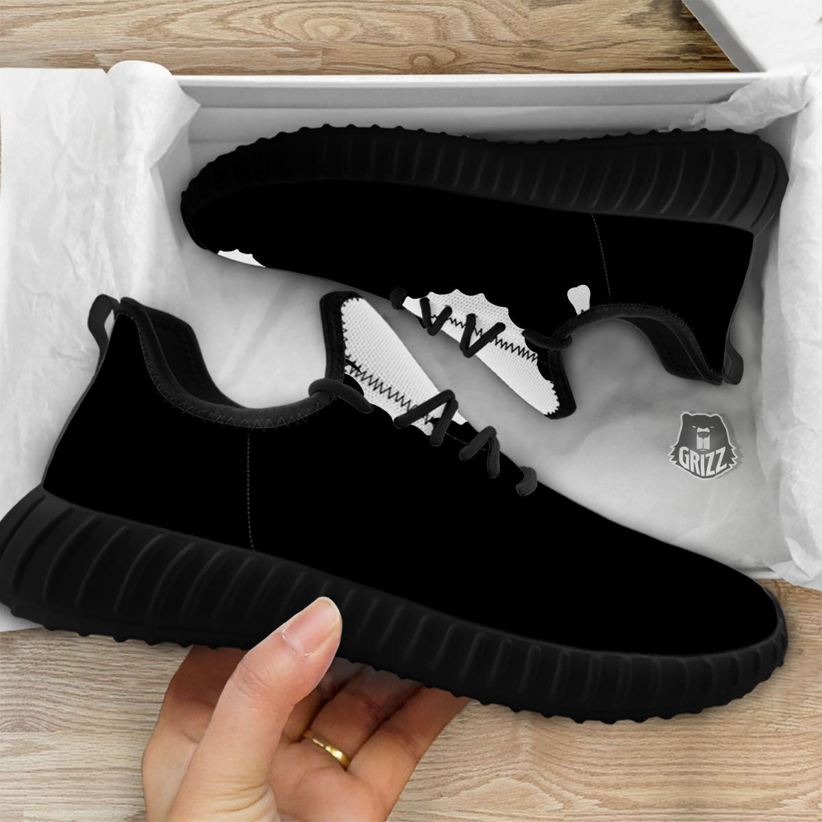 Seahorse White And Black Print Black Walking Shoes-grizzshop