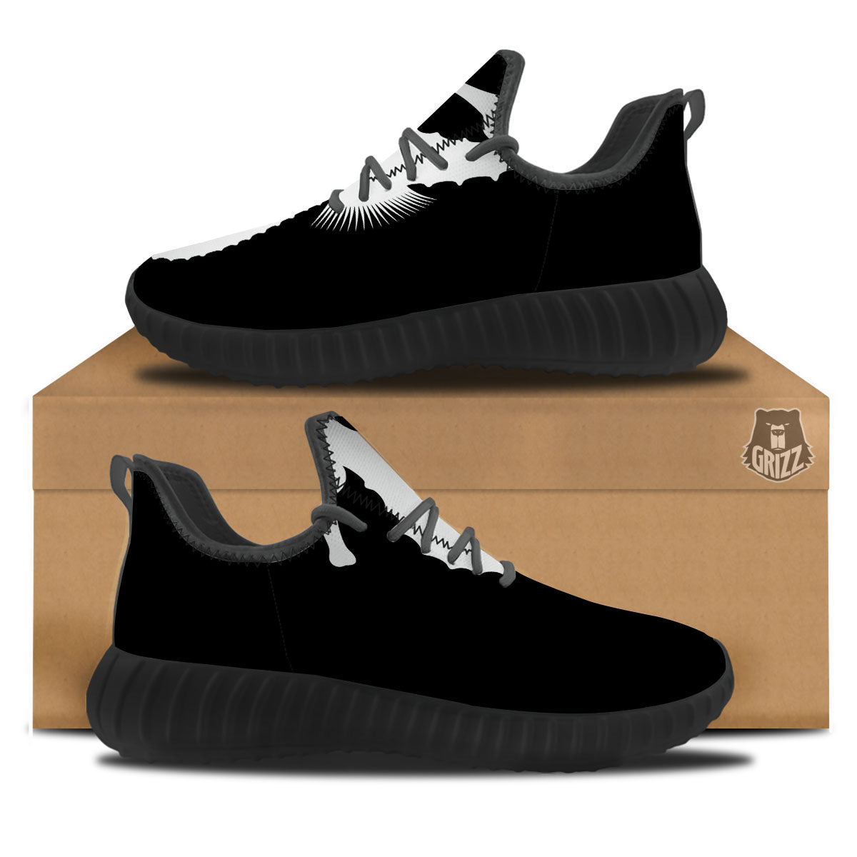 Seahorse White And Black Print Black Walking Shoes-grizzshop