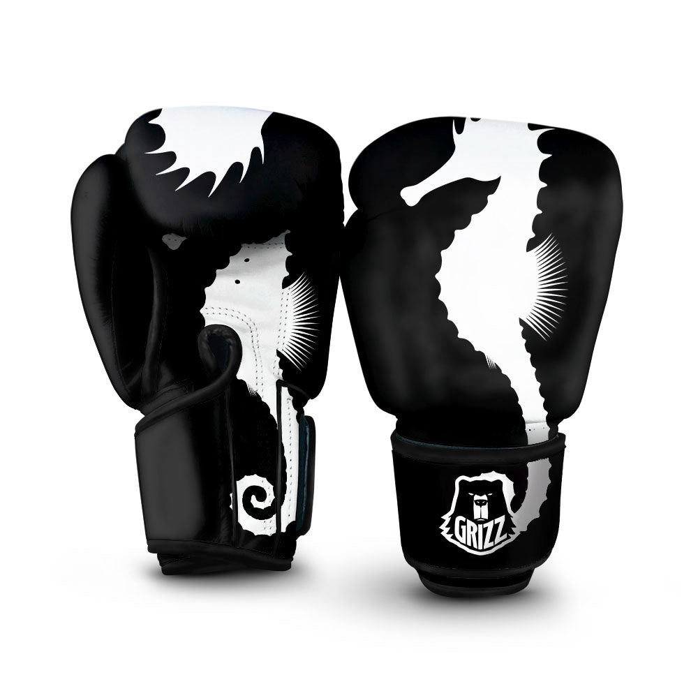 Seahorse White And Black Print Boxing Gloves-grizzshop