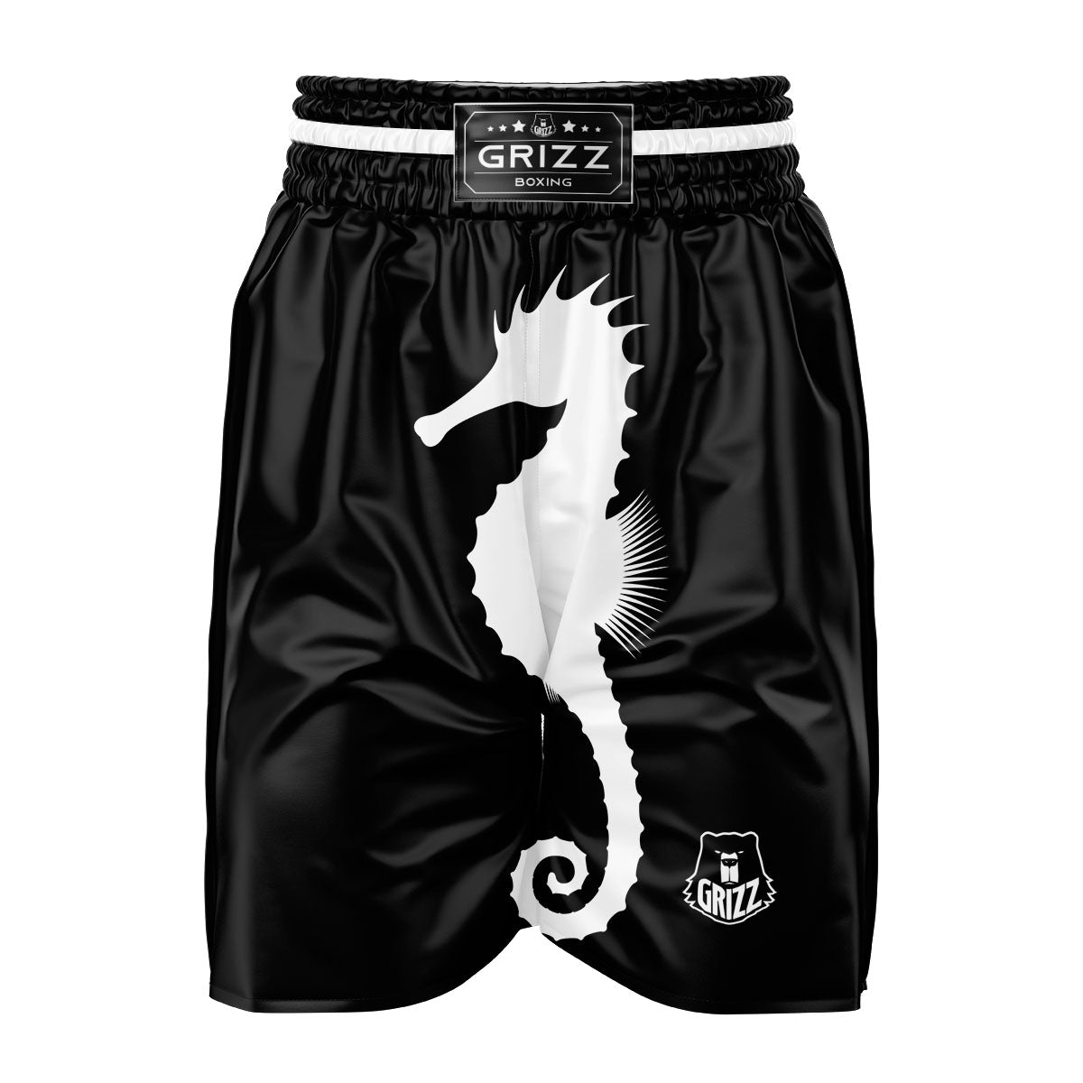 Seahorse White And Black Print Boxing Shorts-grizzshop