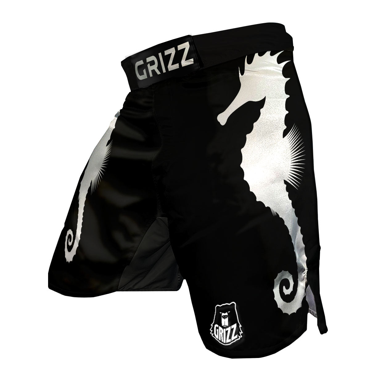 Seahorse White And Black Print MMA Shorts-grizzshop