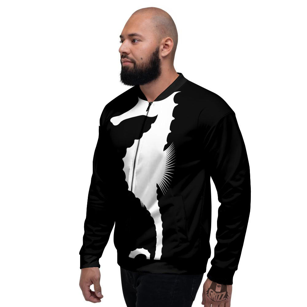 Seahorse White And Black Print Men's Bomber Jacket-grizzshop