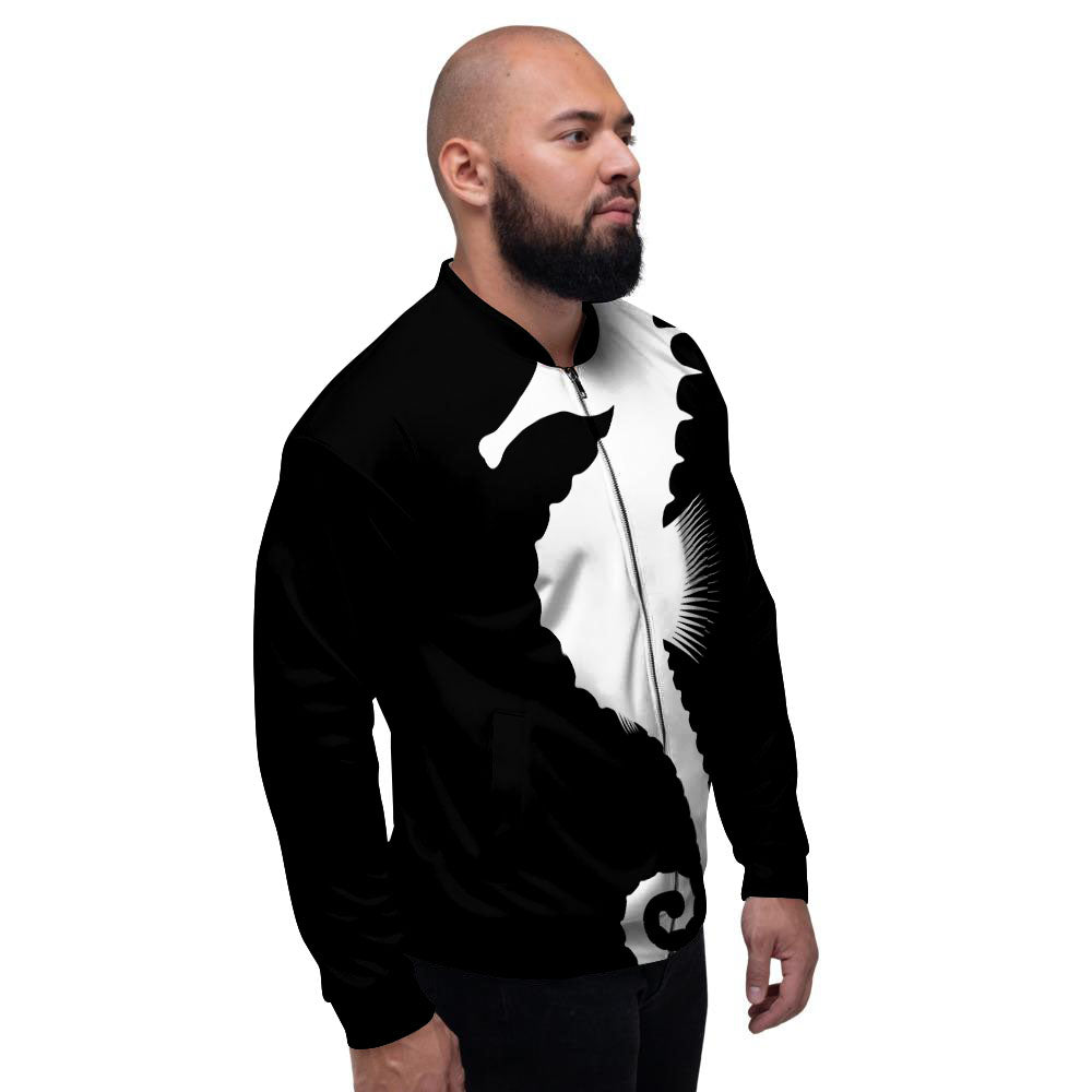 Seahorse White And Black Print Men's Bomber Jacket-grizzshop
