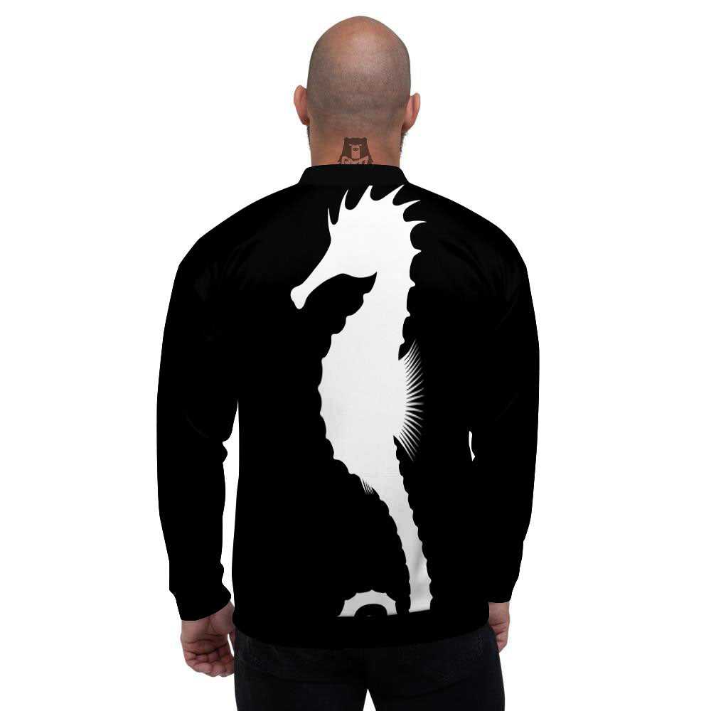 Seahorse White And Black Print Men's Bomber Jacket-grizzshop