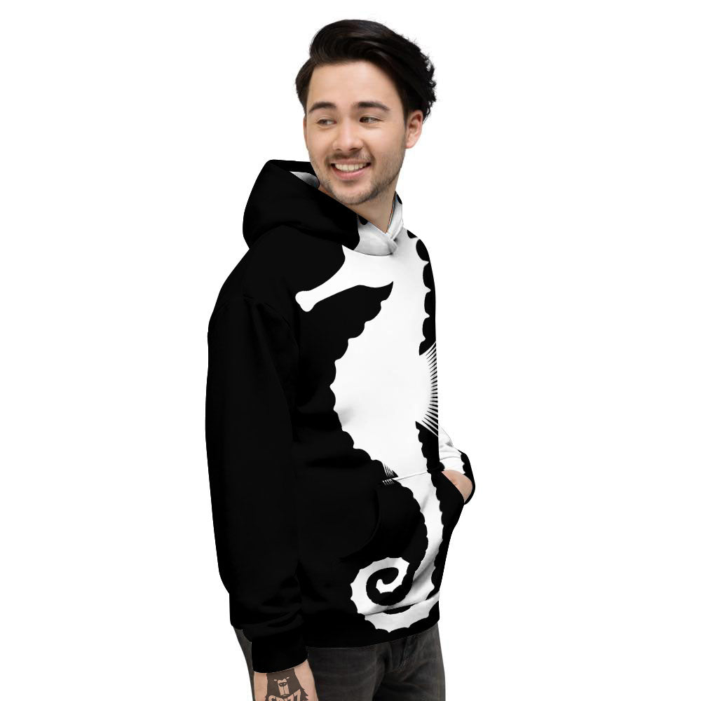 Seahorse White And Black Print Men's Hoodie-grizzshop