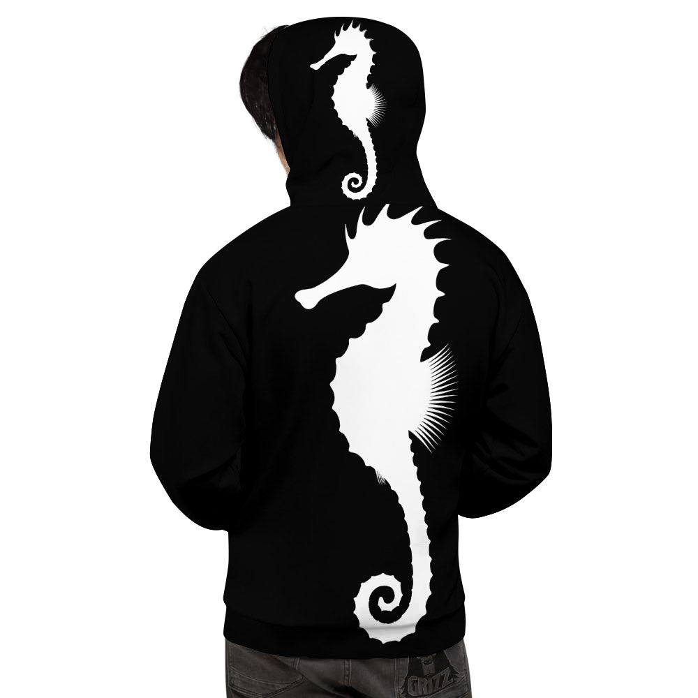 Seahorse White And Black Print Men's Hoodie-grizzshop
