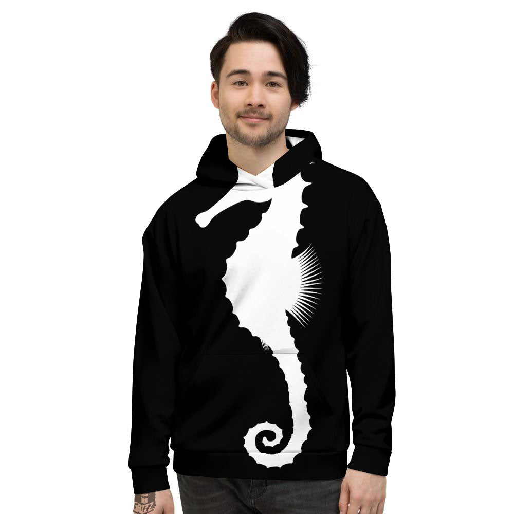 Seahorse White And Black Print Men's Hoodie-grizzshop