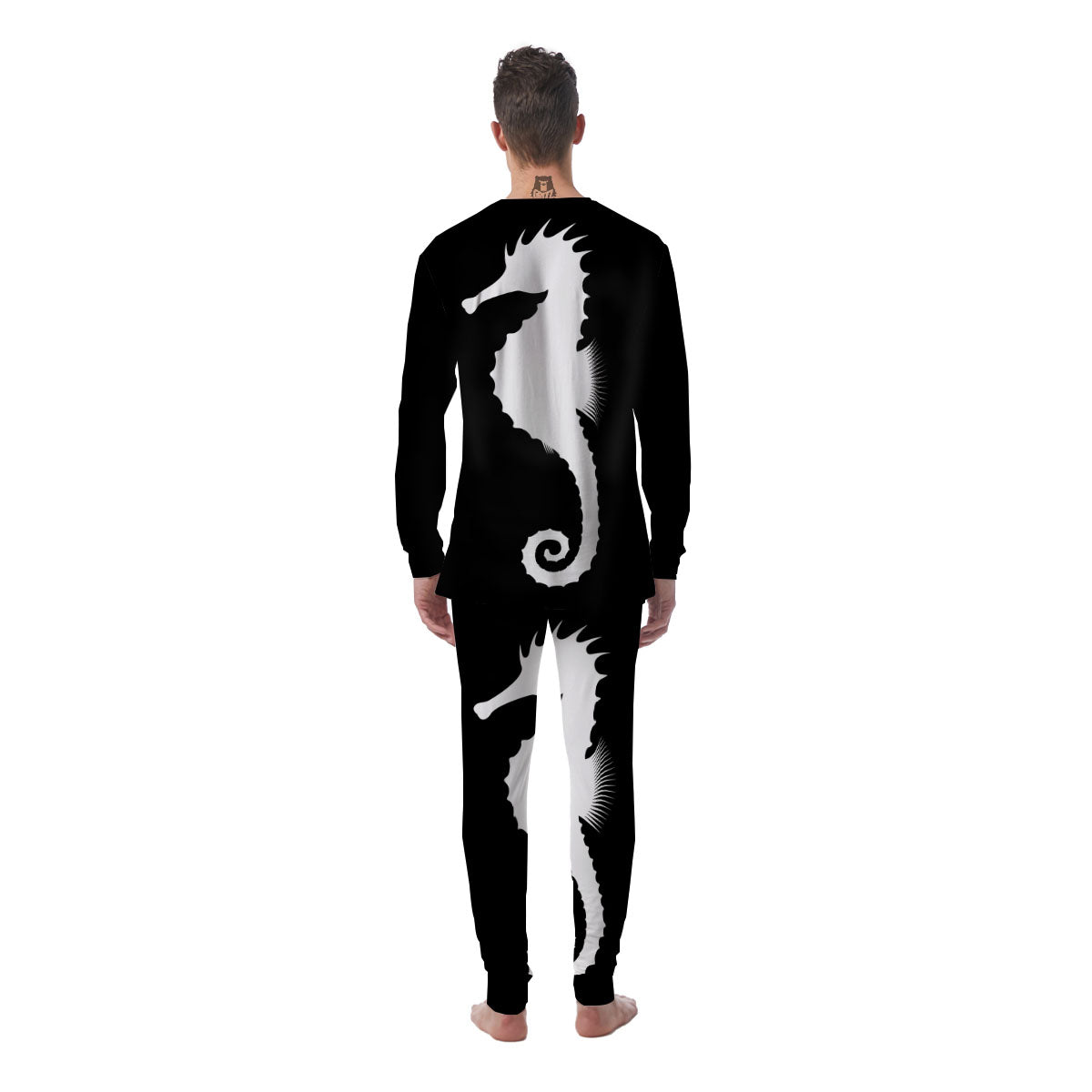 Seahorse White And Black Print Men's Pajamas-grizzshop