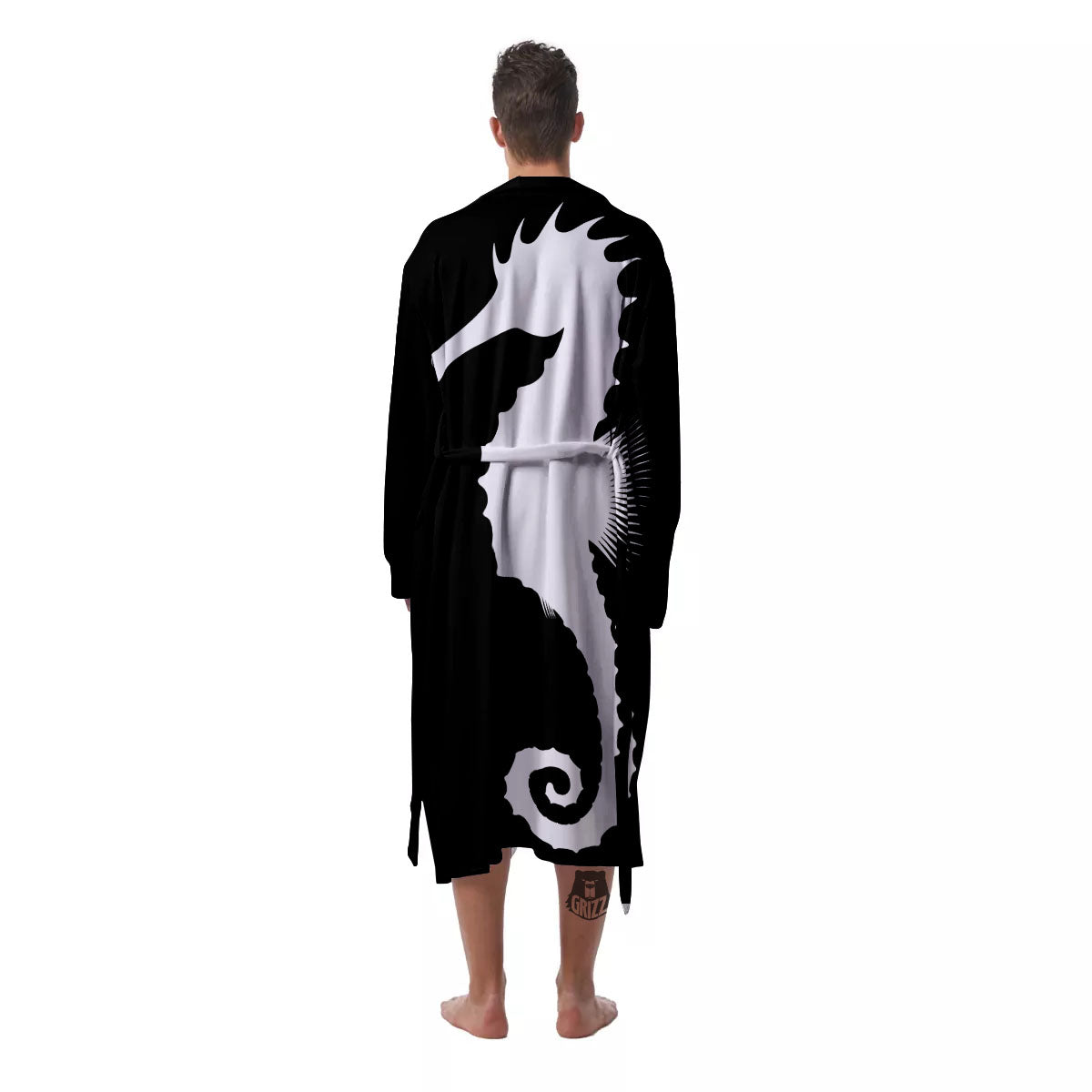 Seahorse White And Black Print Men's Robe-grizzshop