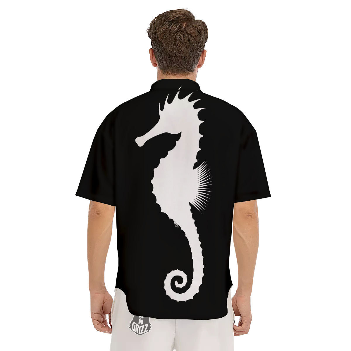 Seahorse White And Black Print Men's Short Sleeve Shirts-grizzshop