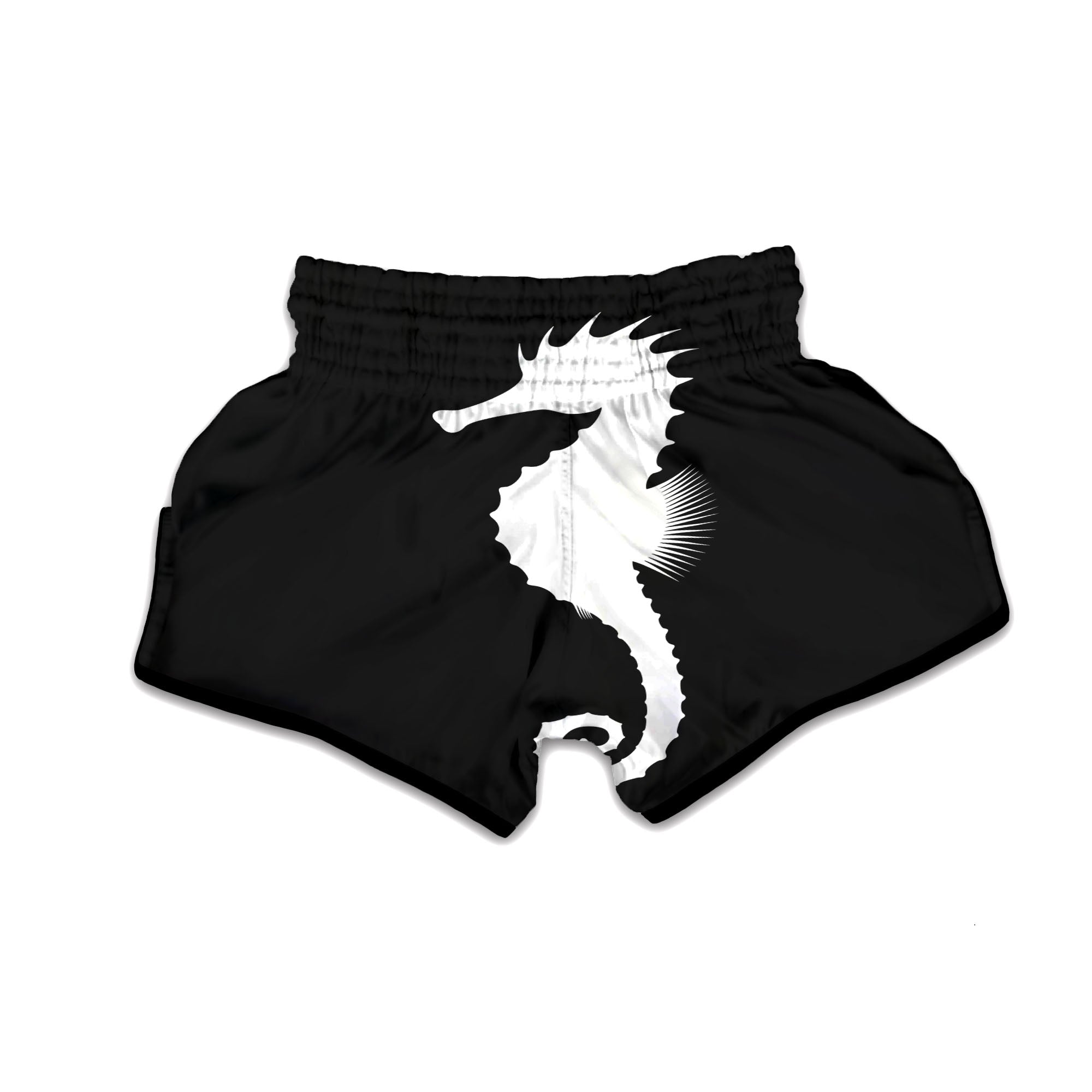 Seahorse White And Black Print Muay Thai Boxing Shorts-grizzshop