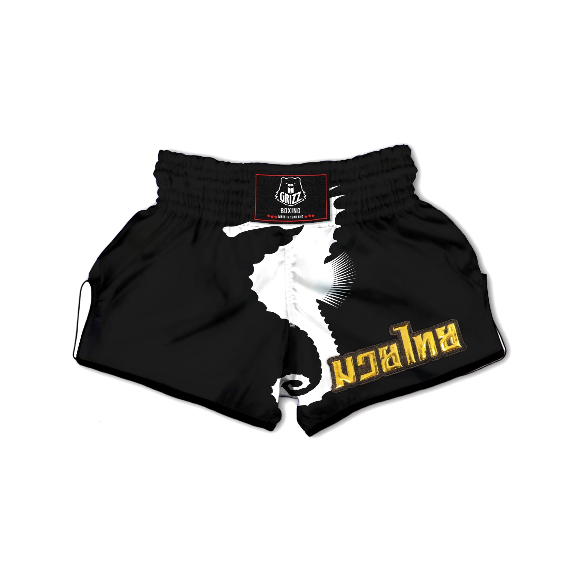Seahorse White And Black Print Muay Thai Boxing Shorts-grizzshop