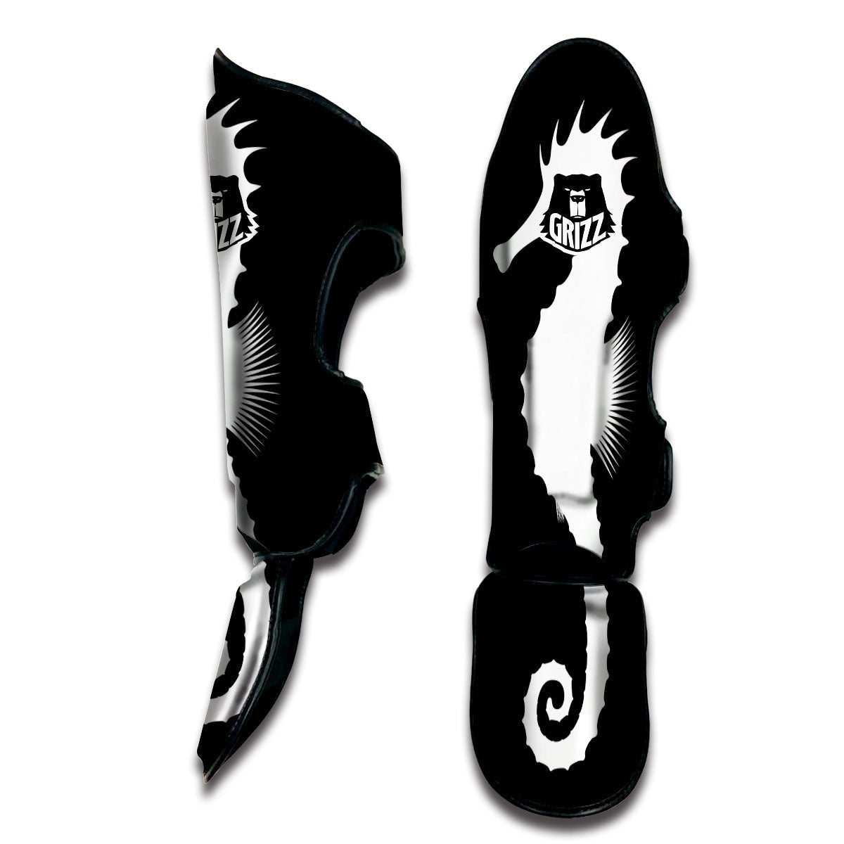 Seahorse White And Black Print Muay Thai Shin Guards-grizzshop