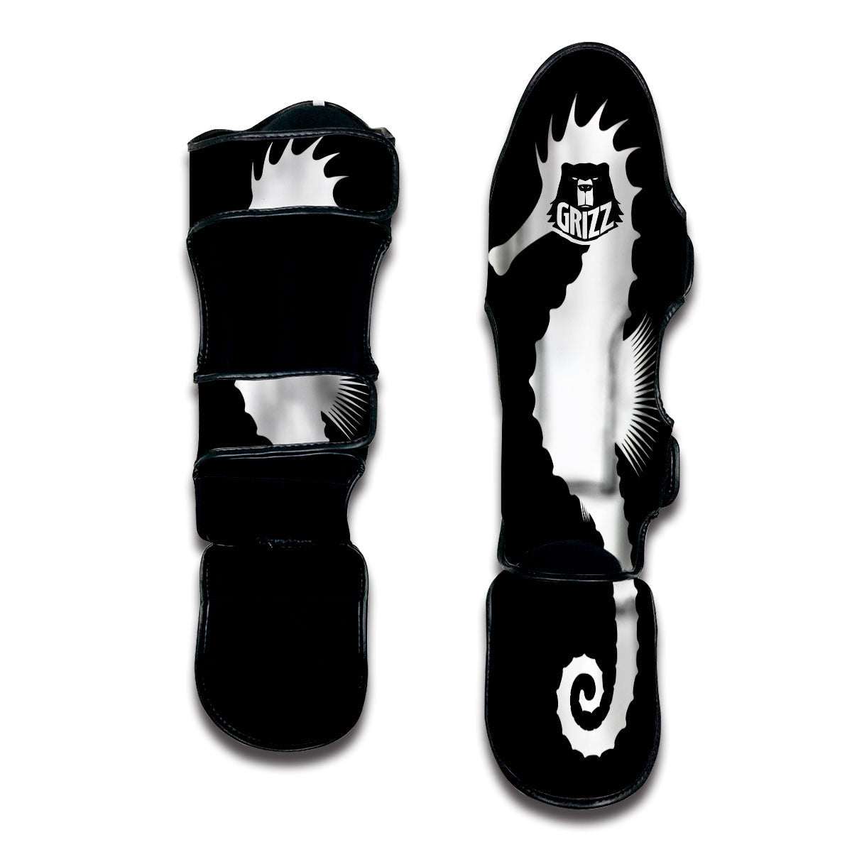 Seahorse White And Black Print Muay Thai Shin Guards-grizzshop