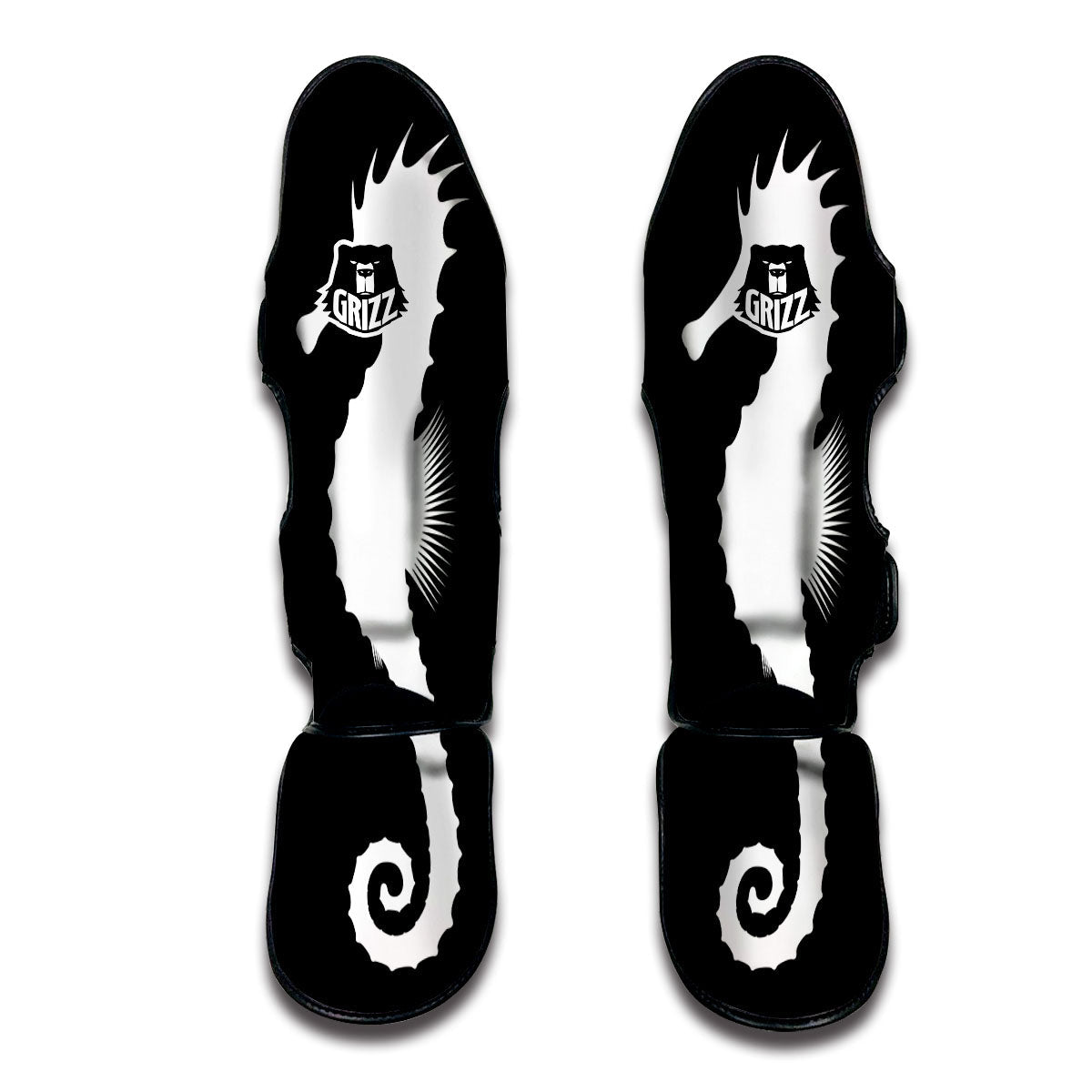 Seahorse White And Black Print Muay Thai Shin Guards-grizzshop