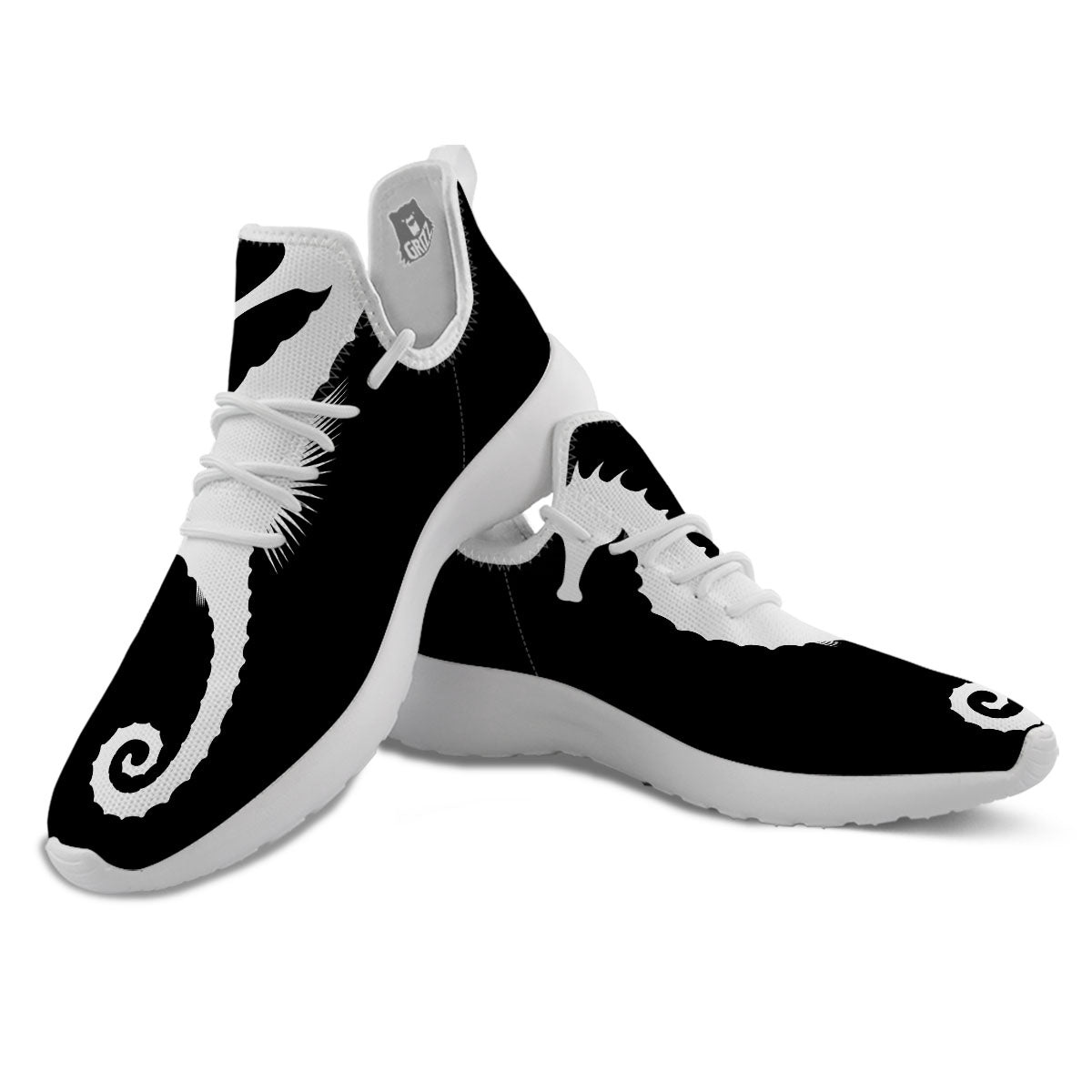 Seahorse White And Black Print White Athletic Shoes-grizzshop