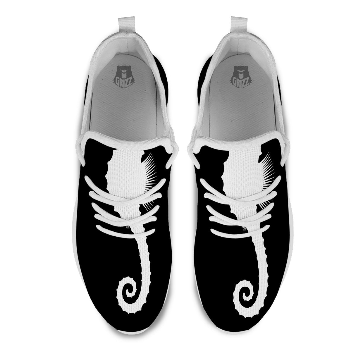 Seahorse White And Black Print White Athletic Shoes-grizzshop