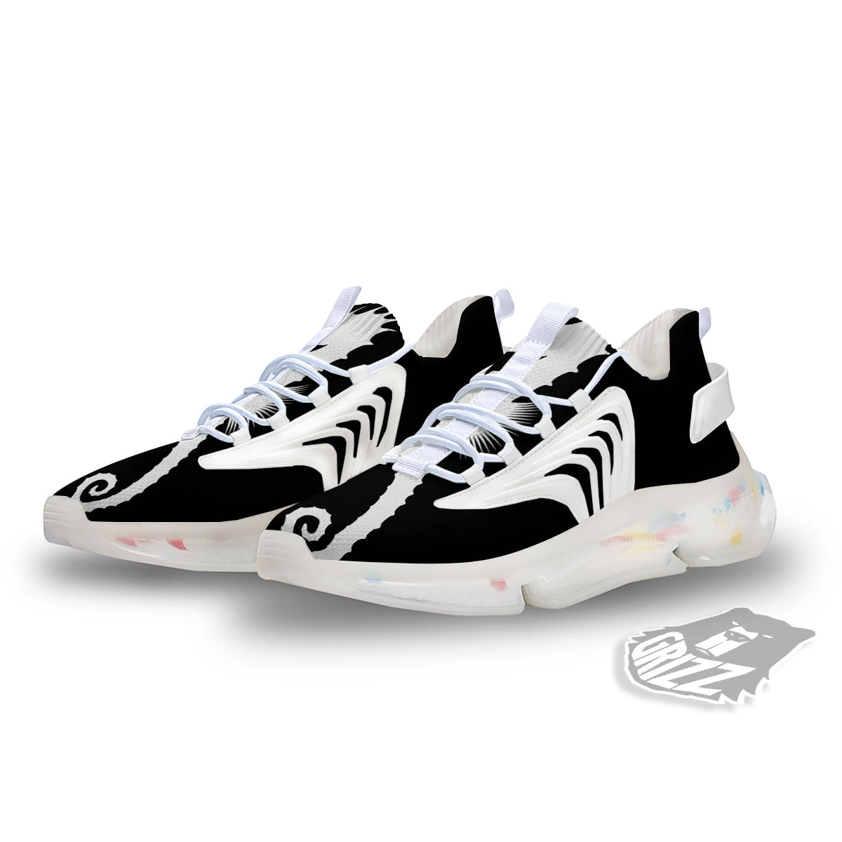 Seahorse White And Black Print White Gym Shoes-grizzshop
