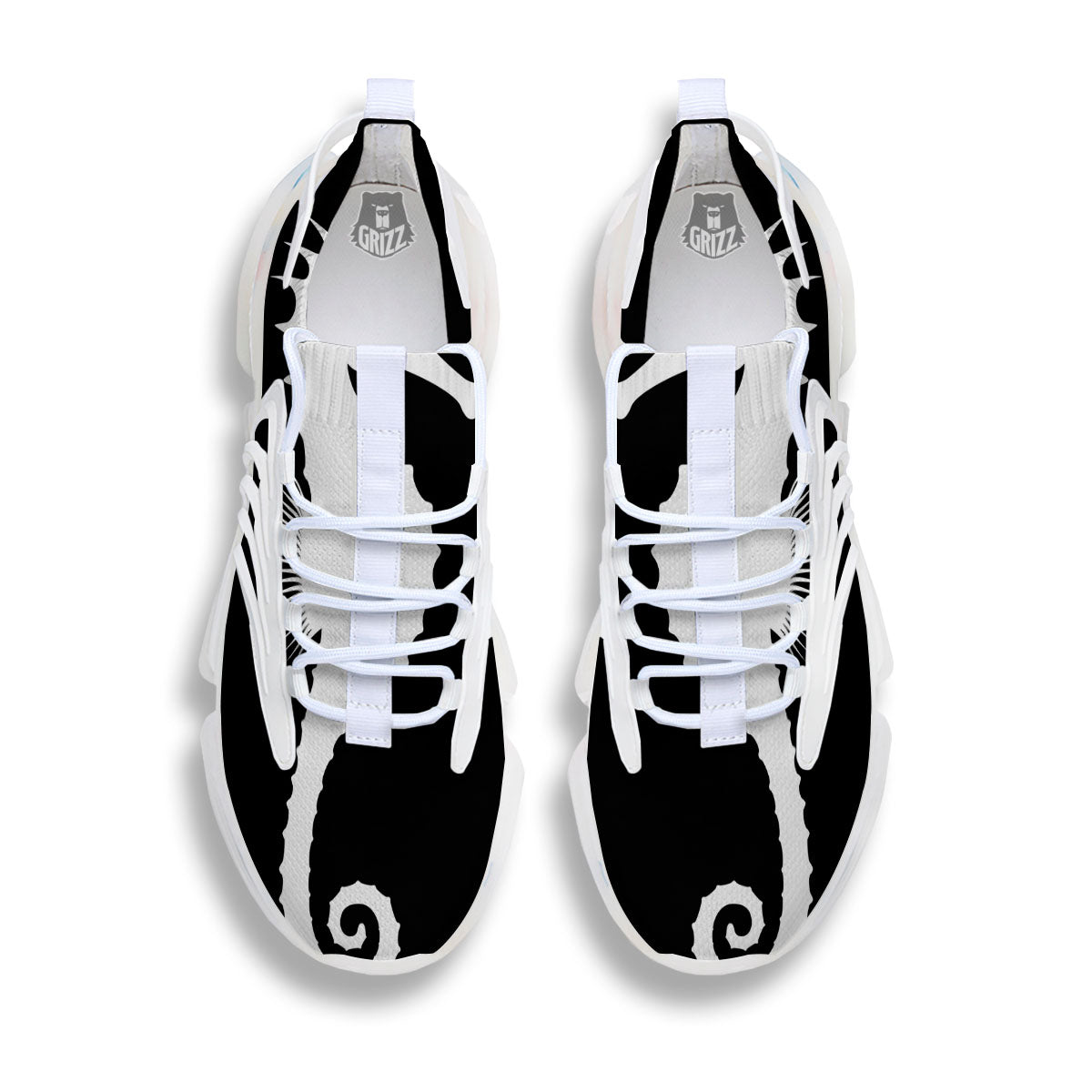 Seahorse White And Black Print White Gym Shoes-grizzshop
