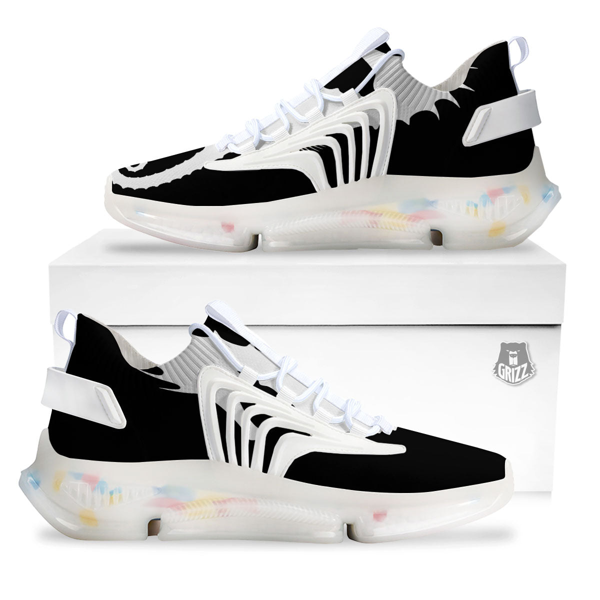Seahorse White And Black Print White Gym Shoes-grizzshop
