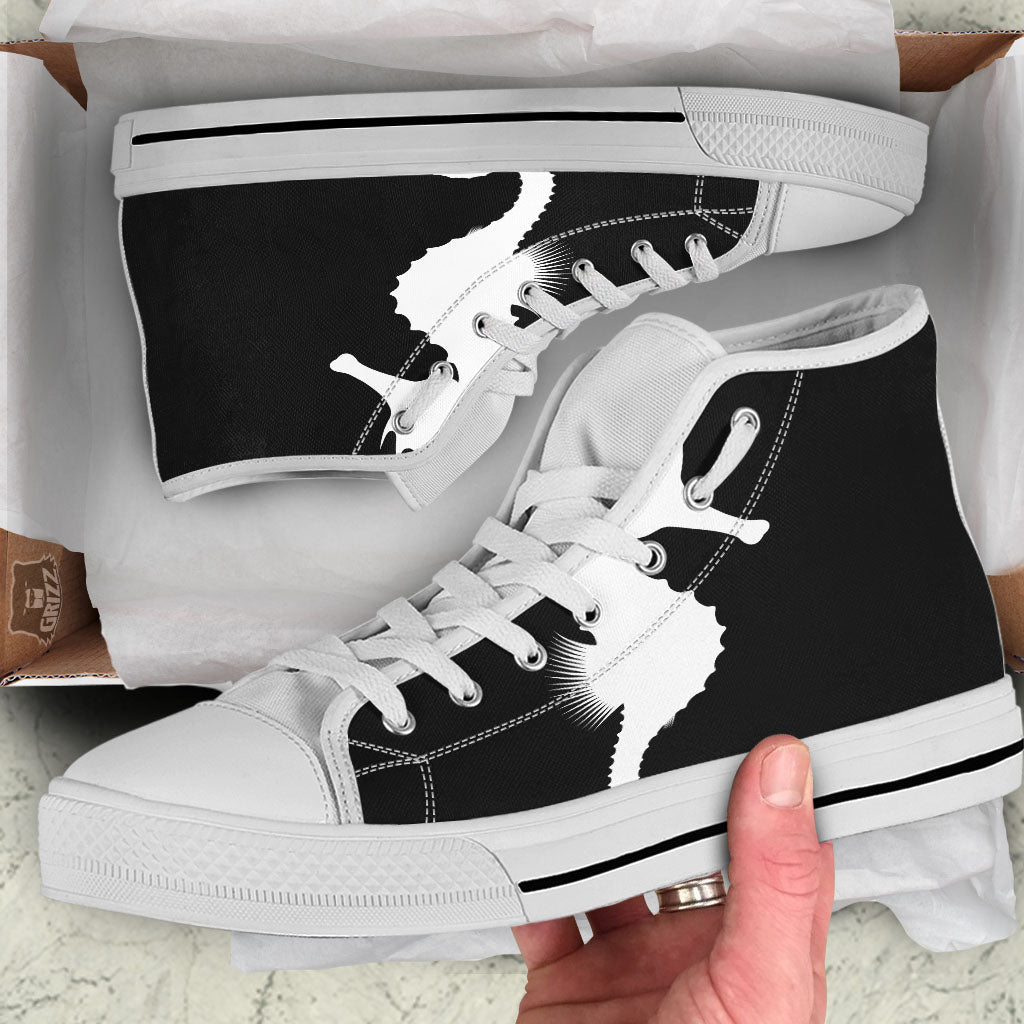 Seahorse White And Black Print White High Top Shoes-grizzshop