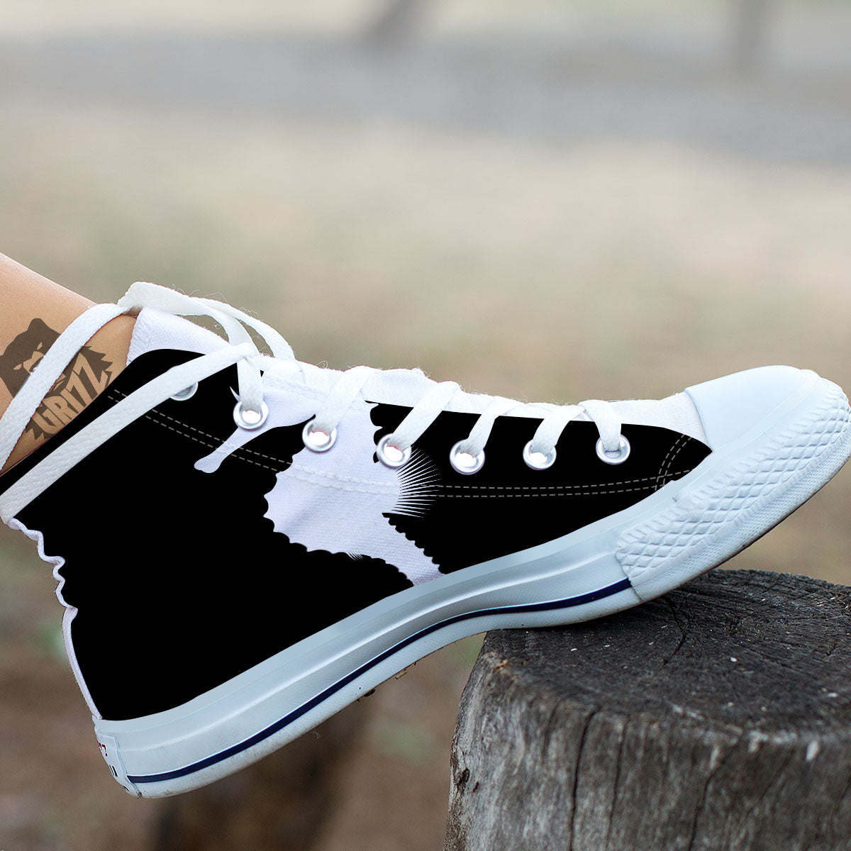 Seahorse White And Black Print White High Top Shoes-grizzshop