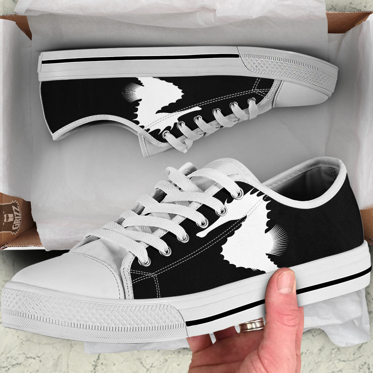 Seahorse White And Black Print White Low Top Shoes-grizzshop