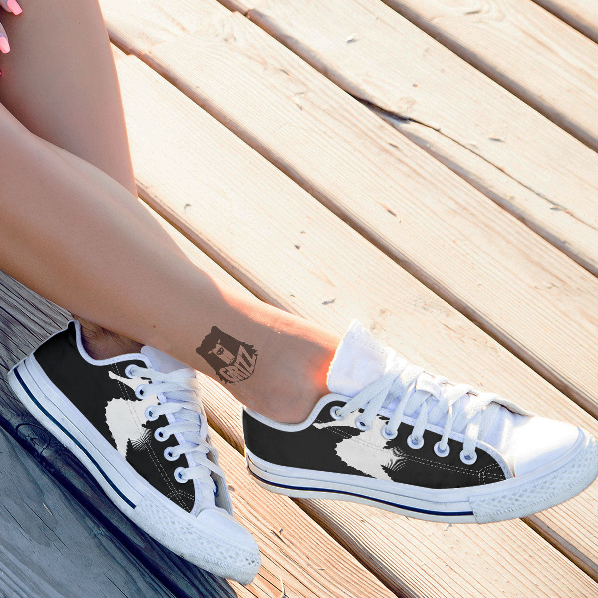 Seahorse White And Black Print White Low Top Shoes-grizzshop
