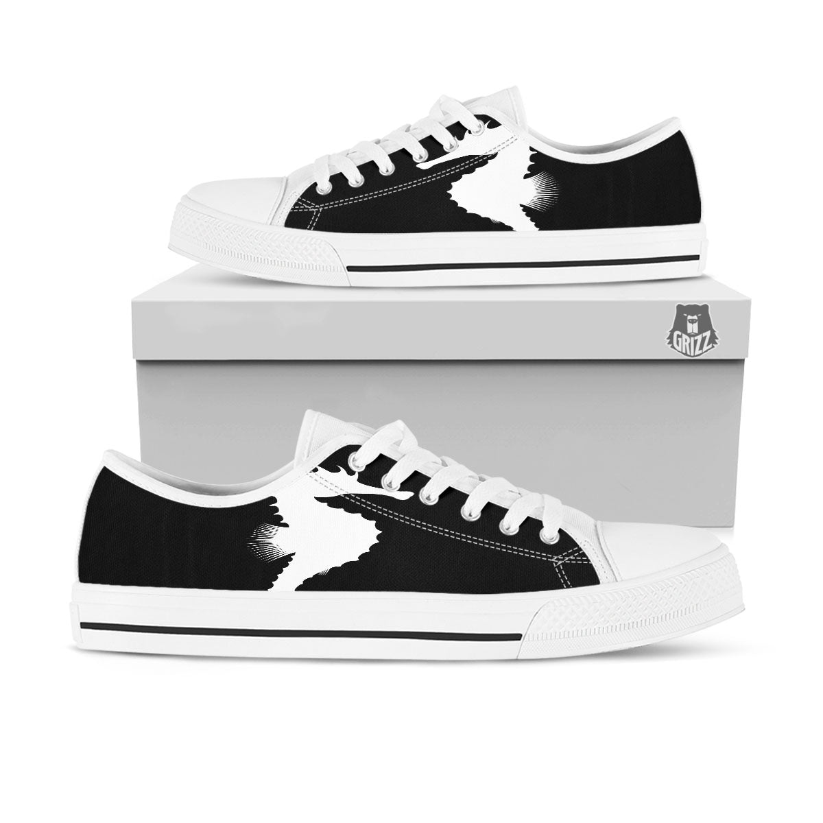 Seahorse White And Black Print White Low Top Shoes-grizzshop