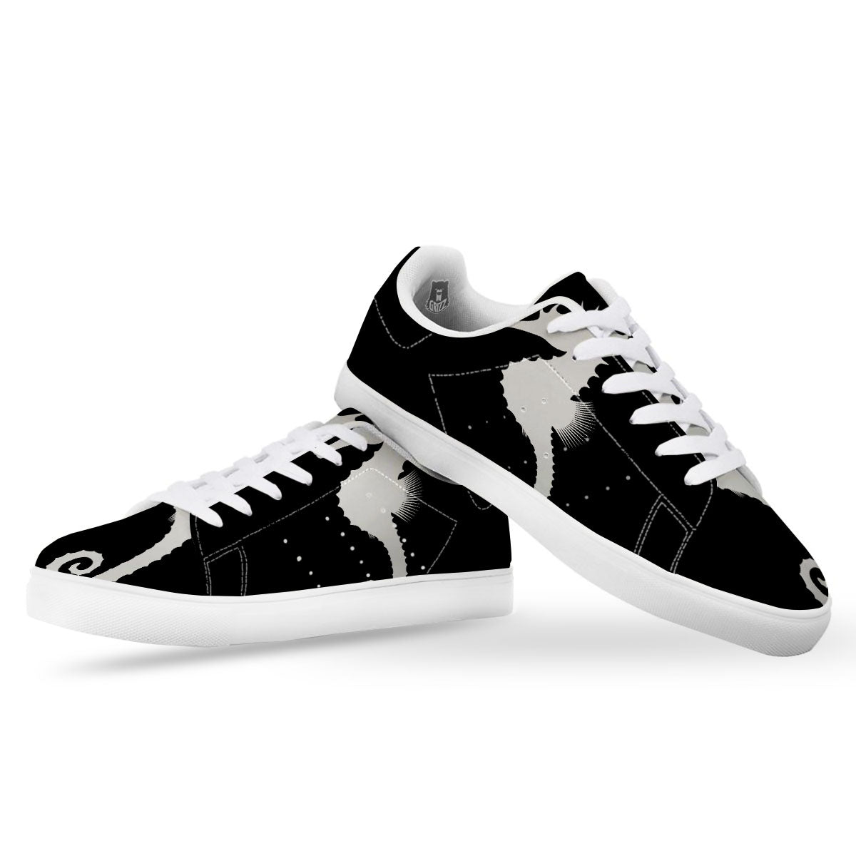 Seahorse White And Black Print White Low Top Sneakers-grizzshop