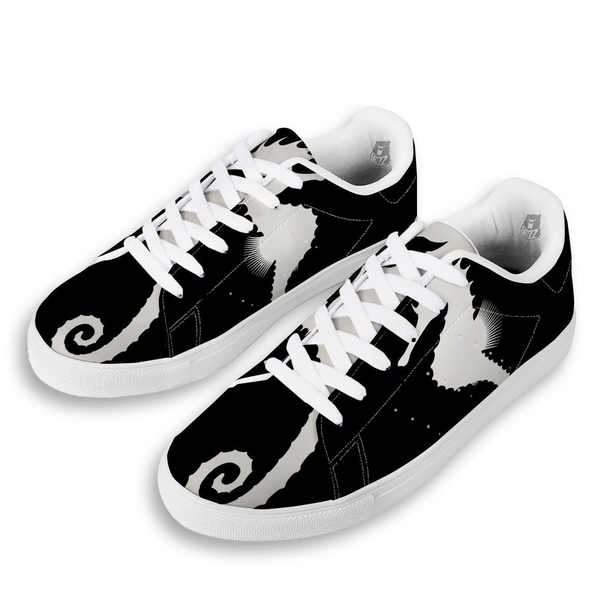 Seahorse White And Black Print White Low Top Sneakers-grizzshop